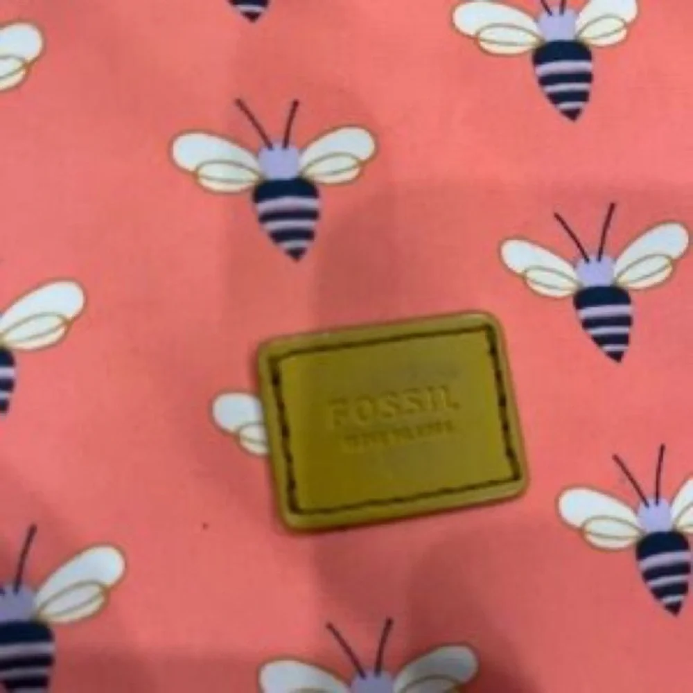 Coral Bee Print Zip Pouch